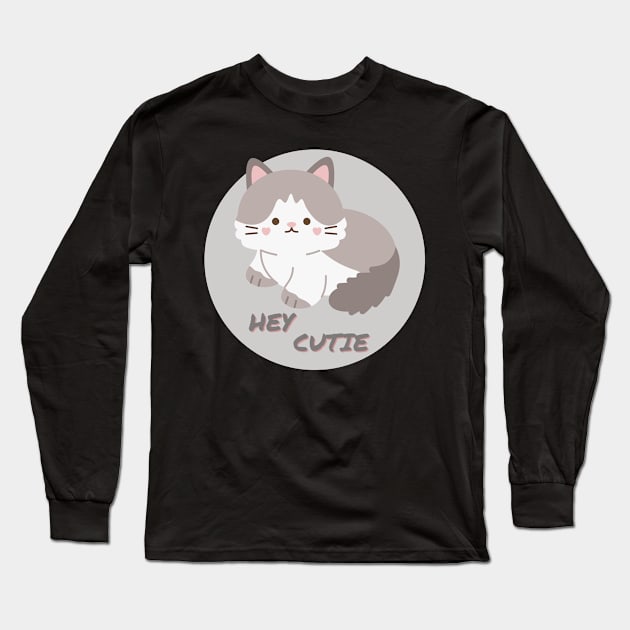 Hey Cutie Kitty Cat Long Sleeve T-Shirt by Sleepy Time Tales